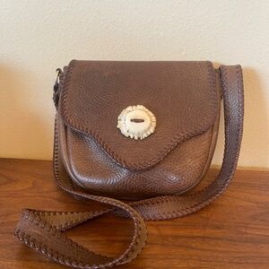 Romag Brown Saddlebag Pebbled Leather Handbag with Deer Antler Trim